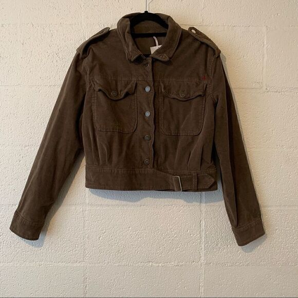 NWT Free People Army Green Velour Jacket Large - Picture 6 of 6